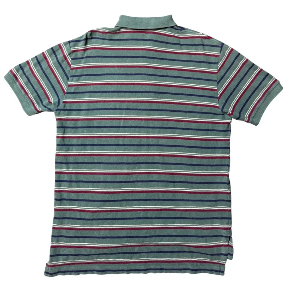 Polo Ralph Lauren Mens Large Green Striped Short Sleeve Cotton Polo Shirt‎